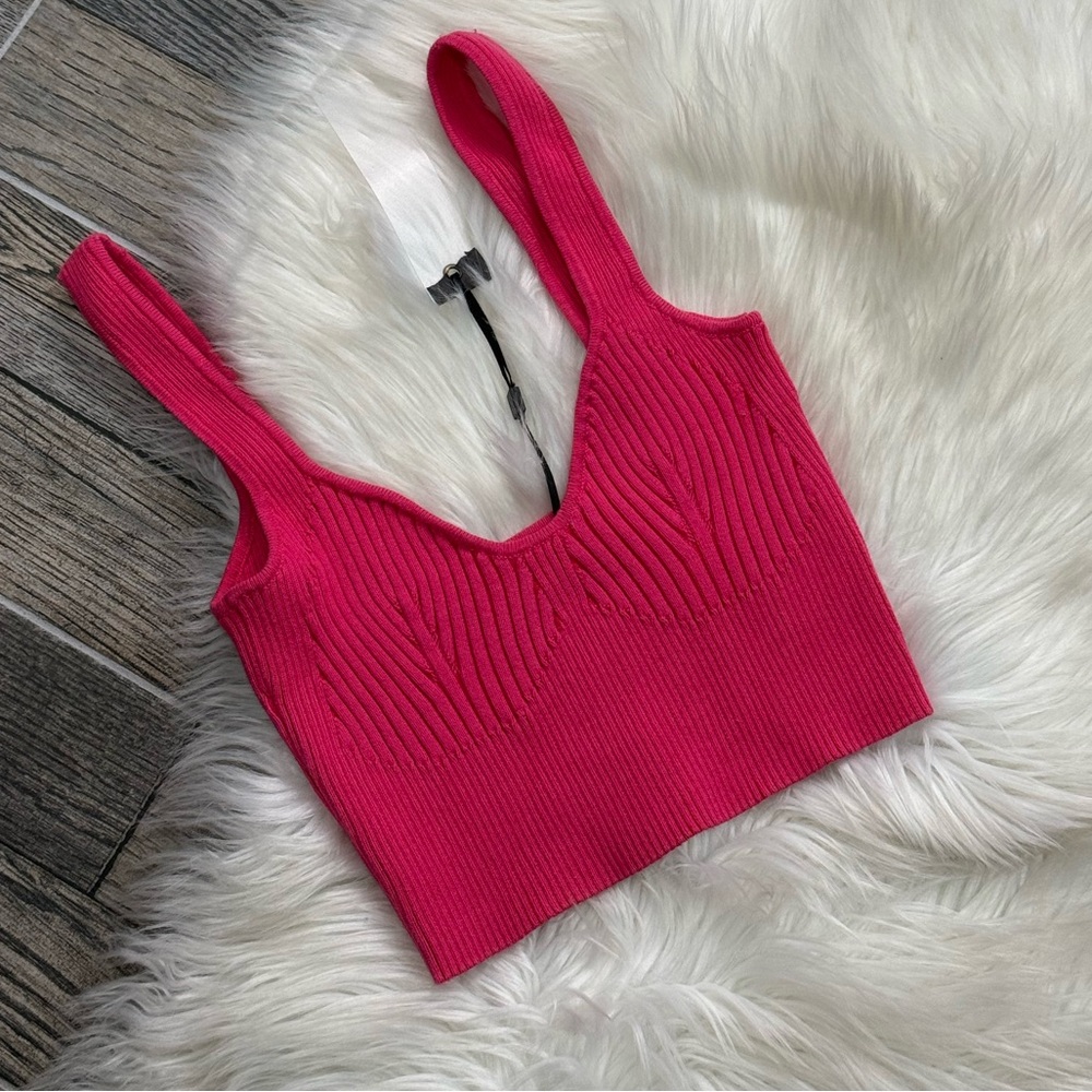 NWT Maniere De Voir Pink Ribbed Contour Crop Top - Picture 8 of 13